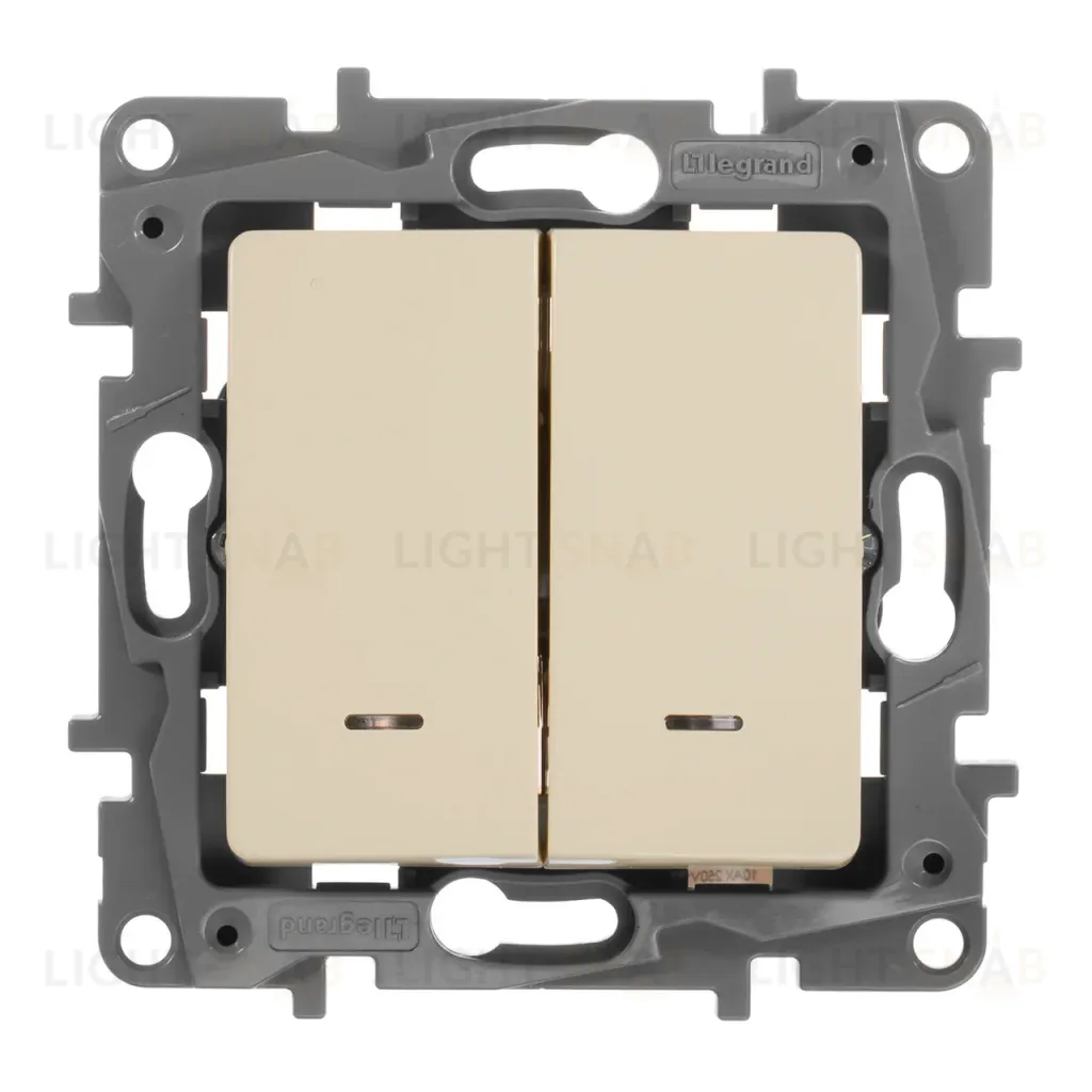 Переключатель двухклавишный Legrand Etika с подсветкой 10A 250V слоновая кость 672316 672316