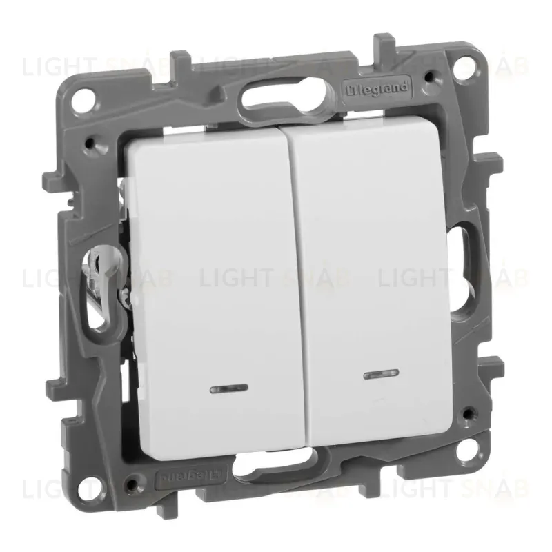 Выключатель двухклавишный Legrand Etika с подсветкой 10A 250V белый 672204 672204