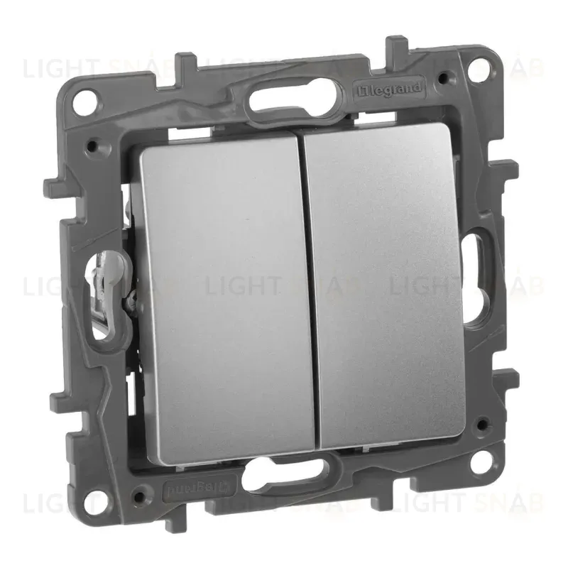 Выключатель двухклавишный Legrand Etika 10A 250V алюминий 672402 672402