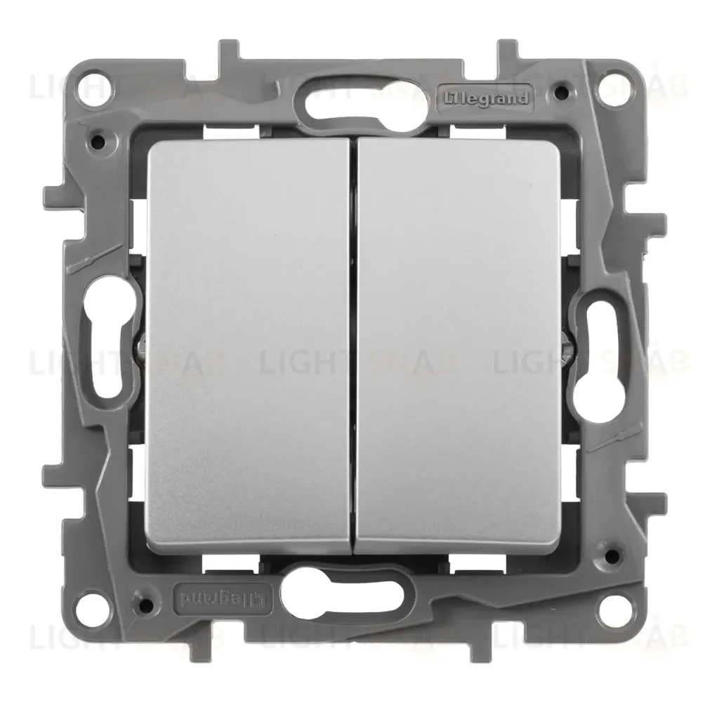 Выключатель двухклавишный Legrand Etika 10A 250V алюминий 672402 672402