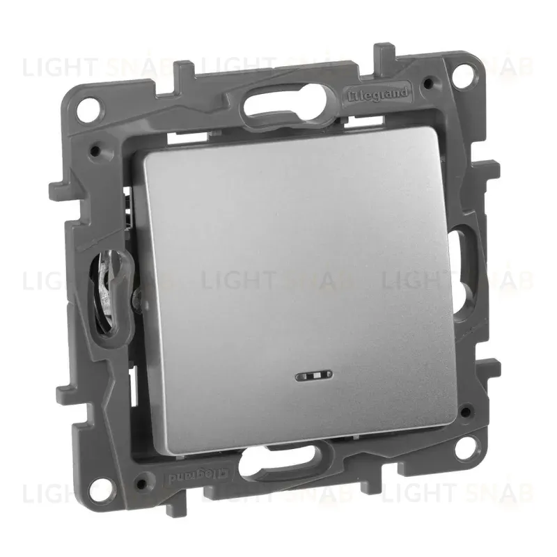 Выключатель одноклавишный Legrand Etika 10A 250V с подсветкой алюминий 672403 672403