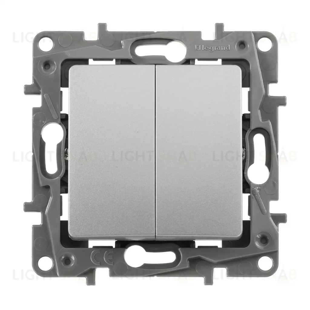 Переключатель двухклавишный Legrand Etika 10A 250V алюминий 672412 672412