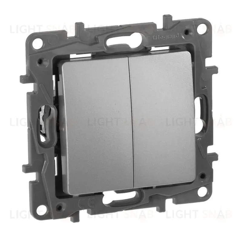 Переключатель двухклавишный Legrand Etika 10A 250V алюминий 672412 672412