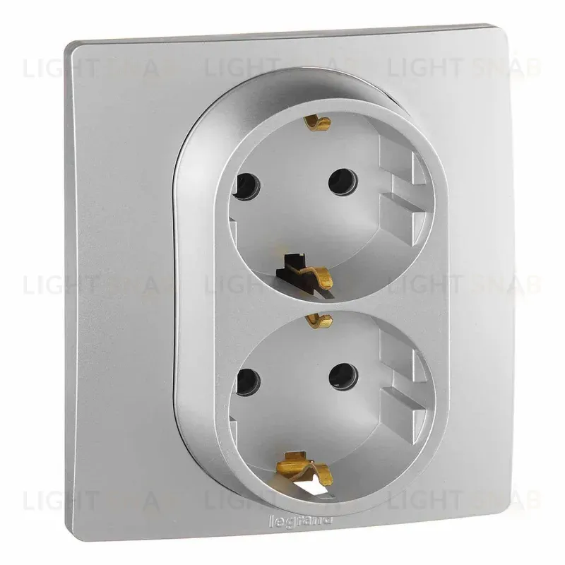 Розетка 2X2К+З Legrand Etika 16A 250V с/з винтовой зажим немецкий стандарт алюминий 672423 672423