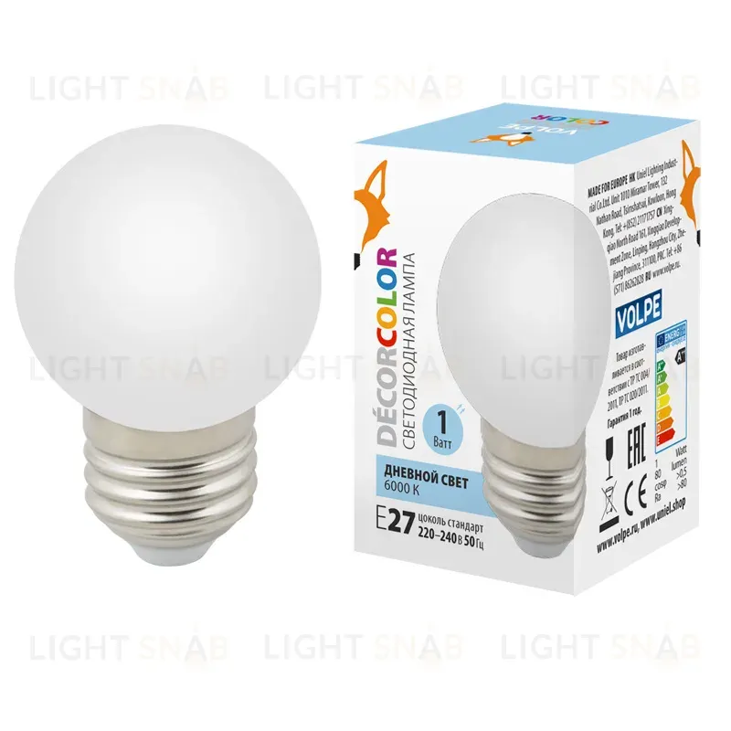 Лампа декоративная светодиодная (UL-00005806) Volpe E27 1W 6000K матовая LED-G45-1W/6000K/E27/FR/С LED-G45-1W/6000K/E27/FR/С