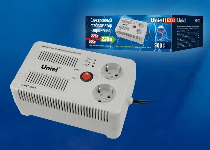 Стабилизатор напряжения (UL-00003602) Uniel 500ВА U-RST-500/1 U-RST-500/1