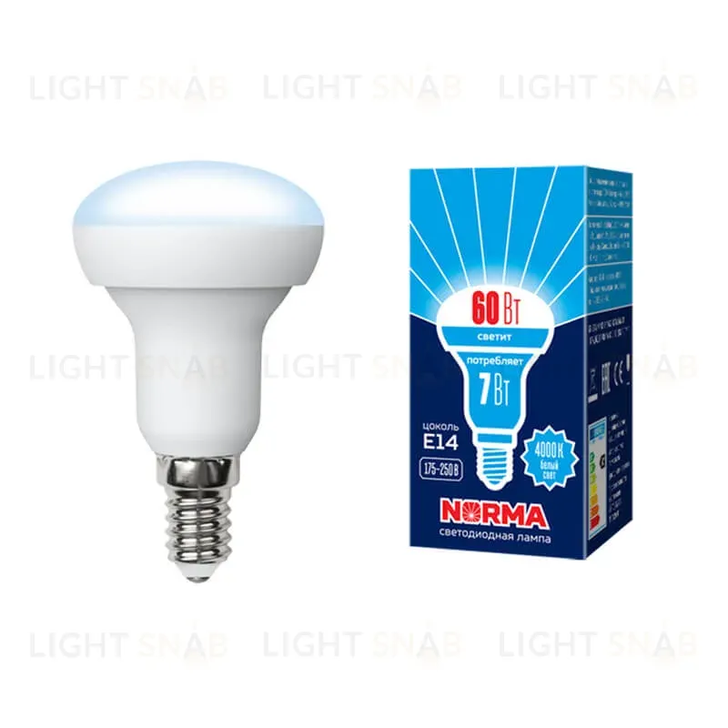 Лампа светодиодная (UL-00003844) Volpe E14 7W 4000K матовая LED-R50-7W/NW/E14/FR/NR LED-R50-7W/NW/E14/FR/NR картон