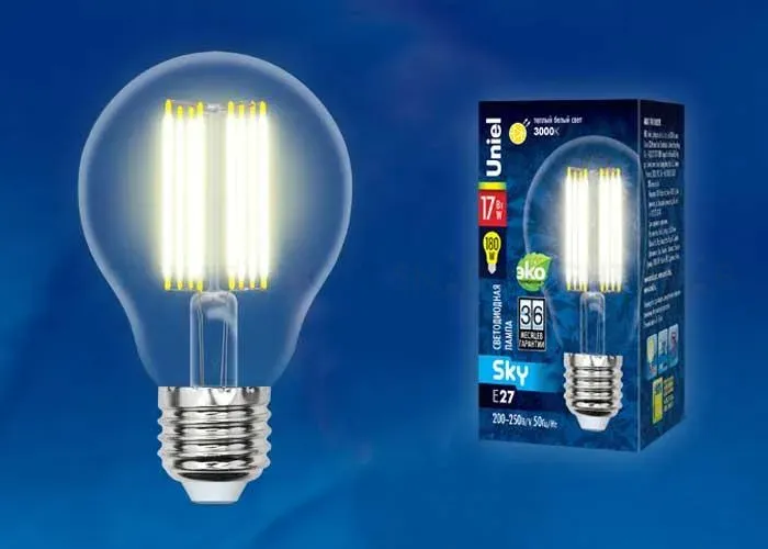 Лампа светодиодная филаментная (UL-00004869) Uniel E27 15W 4000K прозрачная LED-A70-15W/4000K/E27/CL PLS02WH LED-A70-15W/4000K/E27/CL PLS02WH картон
