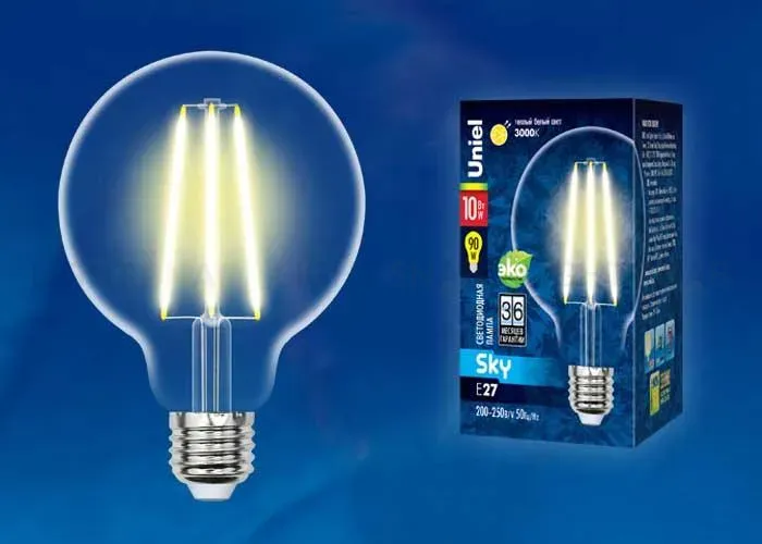 Лампа светодиодная филаментная (UL-00004861) Uniel E27 15W 4000K прозрачная LED-G125-15W/4000K/E27/CL PLS02WH LED-G125-15W/4000K/E27/CL PLS02WH картон