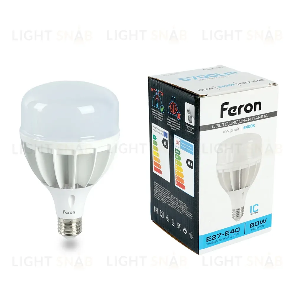 Лампа светодиодная Feron E27-E40 60W 6400K Цилиндр Матовая LB-65 25782 25782
