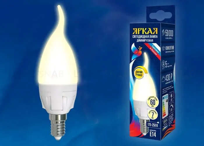 Лампа светодиодная диммируемая (UL-00004298) Uniel E14 7W 4000K матовая LED-CW37 7W/4000K/E14/FR/DIM PLP01WH LED-CW37 7W/4000K/E14/FR/DIM PLP01WH картон