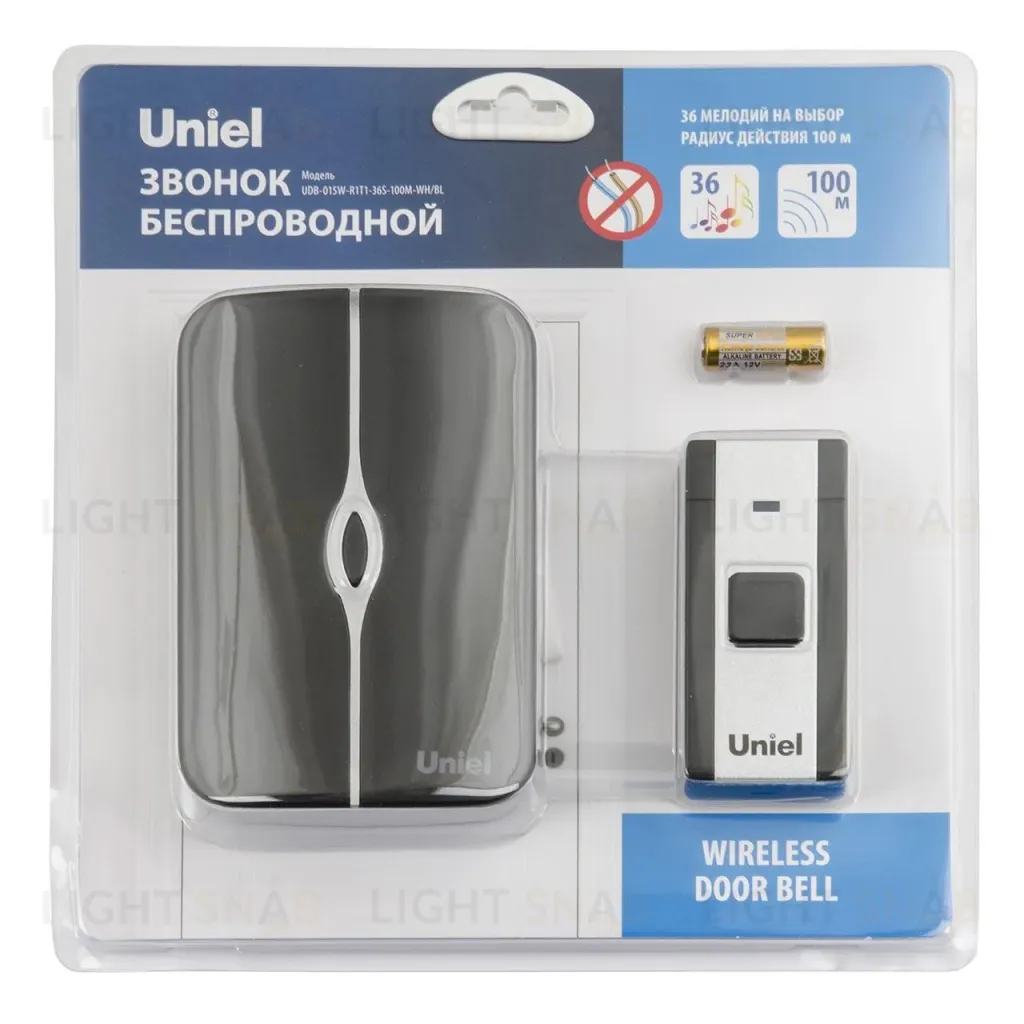 Звонок беспроводной (UL-00006434) Uniel UDB-015W-R1T1-36S-100M-WH/BL UDB-015W-R1T1-36S-100M-WH/BL