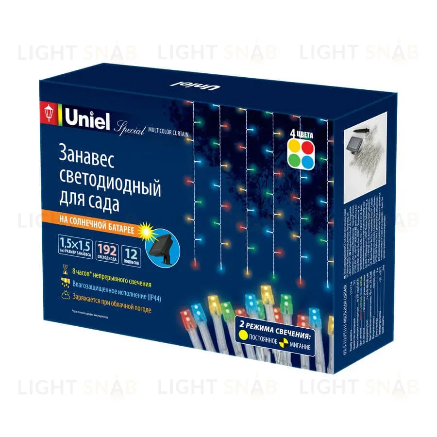 Гирлянда на солнечных батареях (UL-00006539) Uniel Занавес USL-S-132/PT1515 Multicolor Curtain USL-S-132/PT1515 Multicolor Curtain