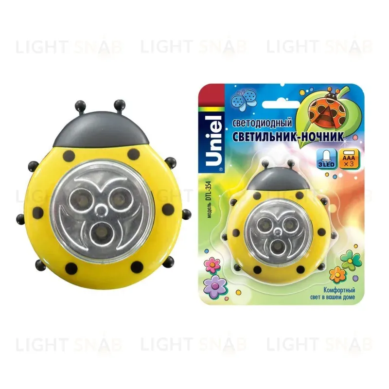 Настольная лампа (07718) Uniel DTL-354 Божья Коровка/Yellow/3LED/3AAA DTL-354 Божья Коровка/Yellow/3LED/3AAA