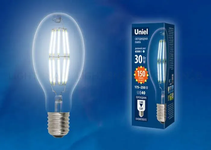 Лампа светодиодная филаментная (UL-00003760) Uniel E40 30W 4000K прозрачная LED-ED90-30W/NW/E40/CL GLP05TR LED-ED90-30W/NW/E40/CL GLP05TR