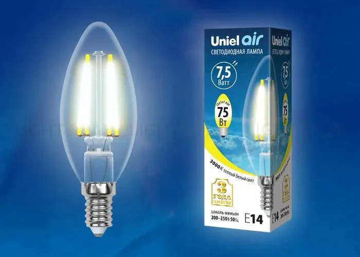 Лампа светодиодная филаментная (UL-00002212) Uniel E27 8W 4000K прозрачная LED-A60-8W/NW/E27/CL GLA01TR LED-A60-8W/NW/E27/CL GLA01TR картон