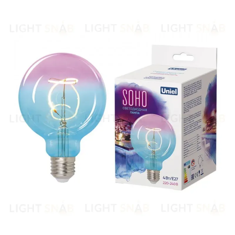 Лампа светодиодная филаментная (UL-00005892) Uniel E27 4W 2250K синяя LED-SF01-4W/Soho/E27/CW BLue/Wine GLS77TR LED-SF01-4W/Soho/E27/CW BLue/Wine GLS77TR