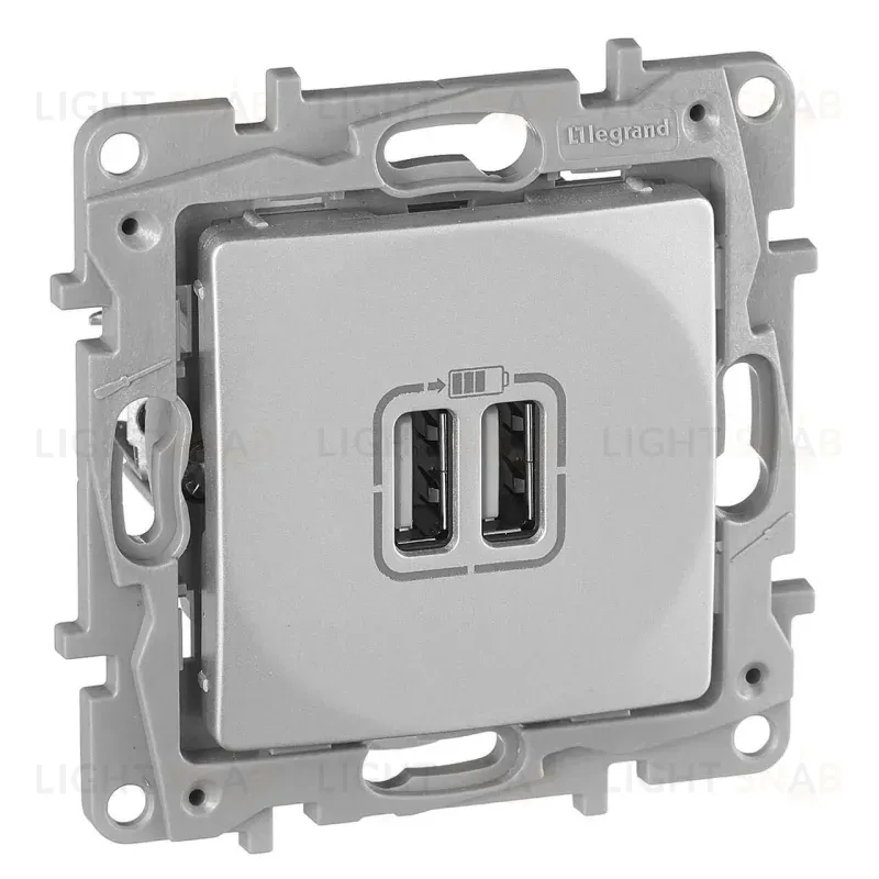 Розетка 2хUSB Legrand Etika алюминий 672494 672494