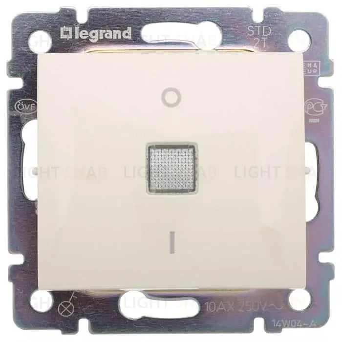 Переключатель одноклавишный двухполюсный Legrand Valena 10A 250V с подсветкой слоновая кость 774349 774349