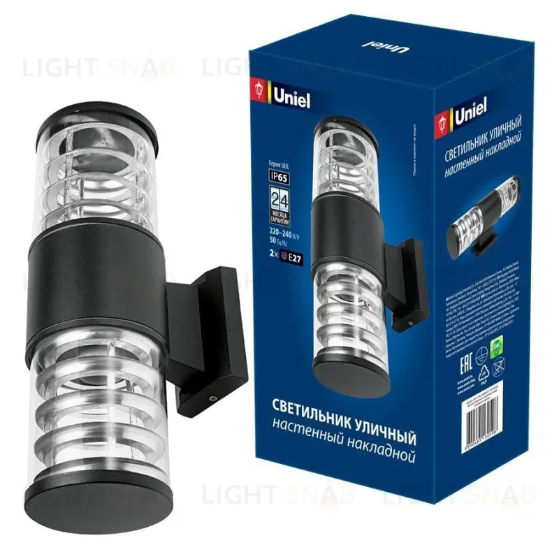 Уличный настенный светильник (UL-00006808) Uniel UUL-S12A 2x60W/E27 IP65 Black UUL-S12A 2x60W/E27 IP65 Black
