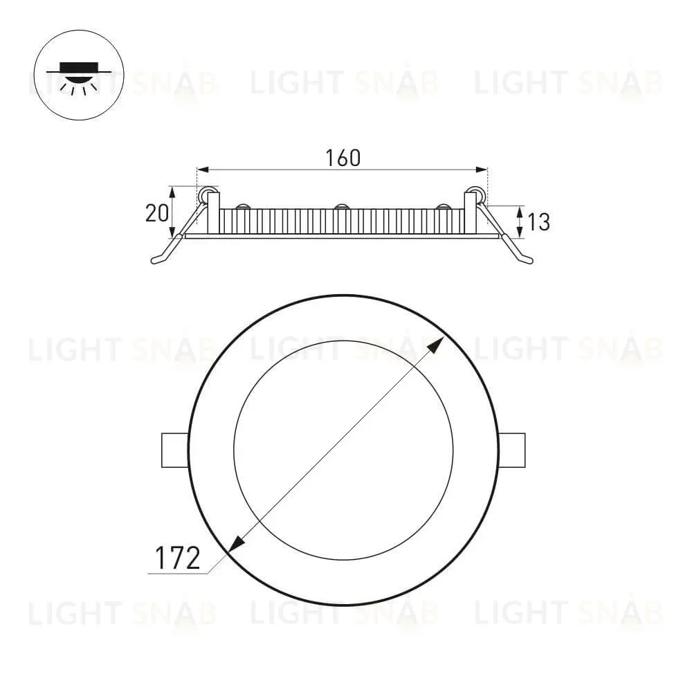 Встраиваемый светодиодный светильник Arlight DL-172M-15W Warm White 020113 020113