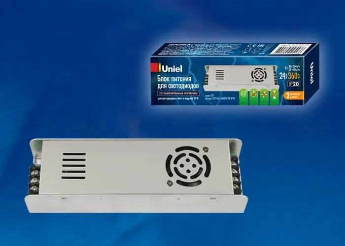 Блок питания (UL-00002435) Uniel 24V 360W IP20 15A UET-VAS-360B20 24V IP20 UET-VAS-360B20 24V IP20