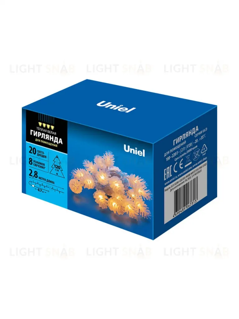 Светодиодная гирлянда (09582) Uniel шишки 220V белый ULD-S0280-020/DTA Warm White IP20 PINE CONES ULD-S0280-020/DTA Warm White IP20 PINE CONES