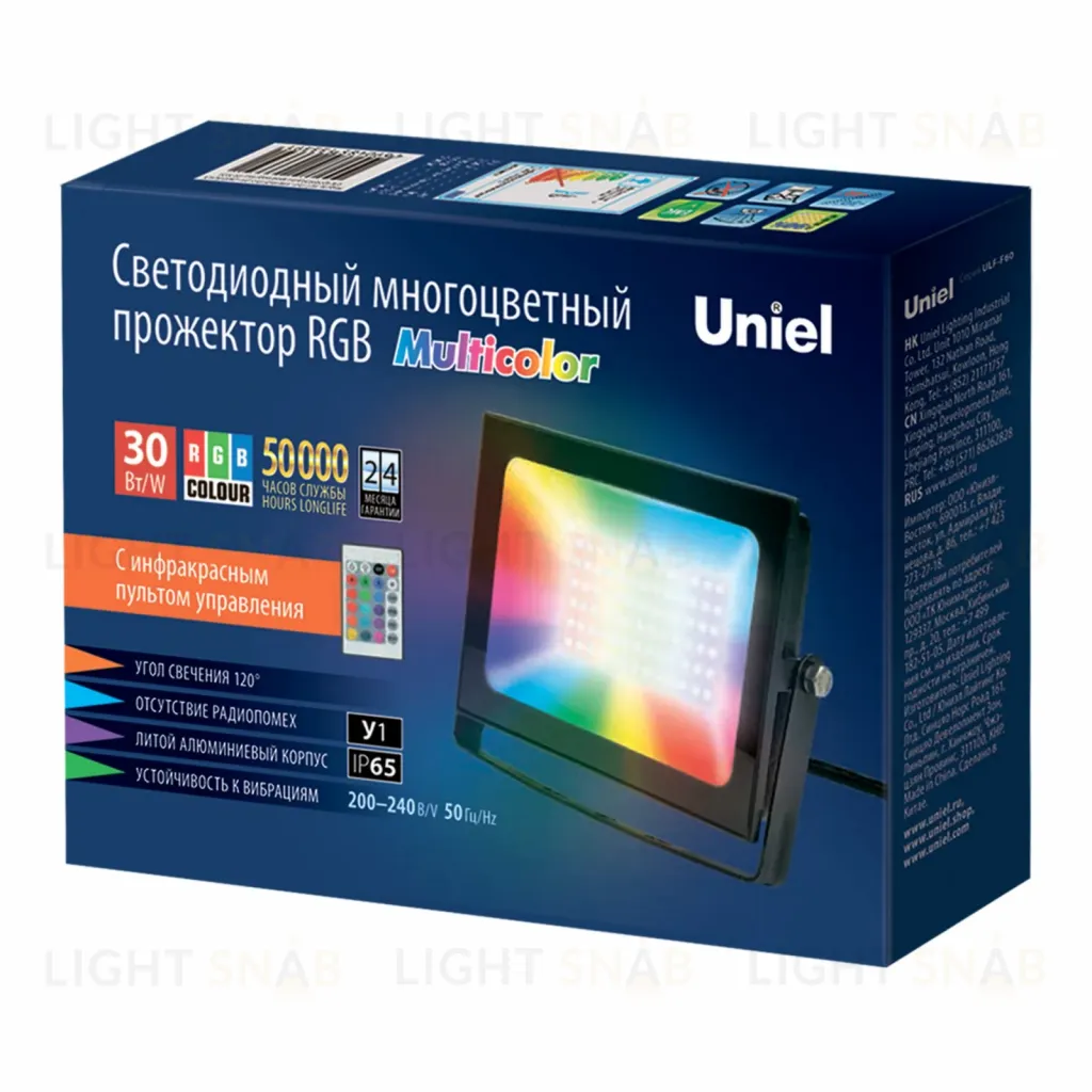 Прожектор светодиодный (UL-00007122) Uniel 30W ULF-F60-30W/RGB IP65 200-240В Black ULF-F60-30W/RGB IP65 200-240В Black