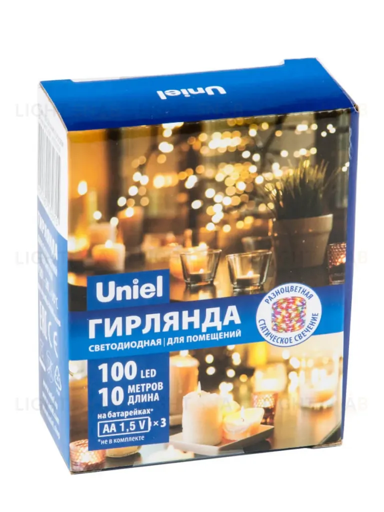 Светодиодная гирлянда Uniel Роса (UL-00005483) разноцветный ULD-S1000-100/SCB/3AA Multi IP20 Dew ULD-S1000-100/SCB/3AA Multi IP20 Dew