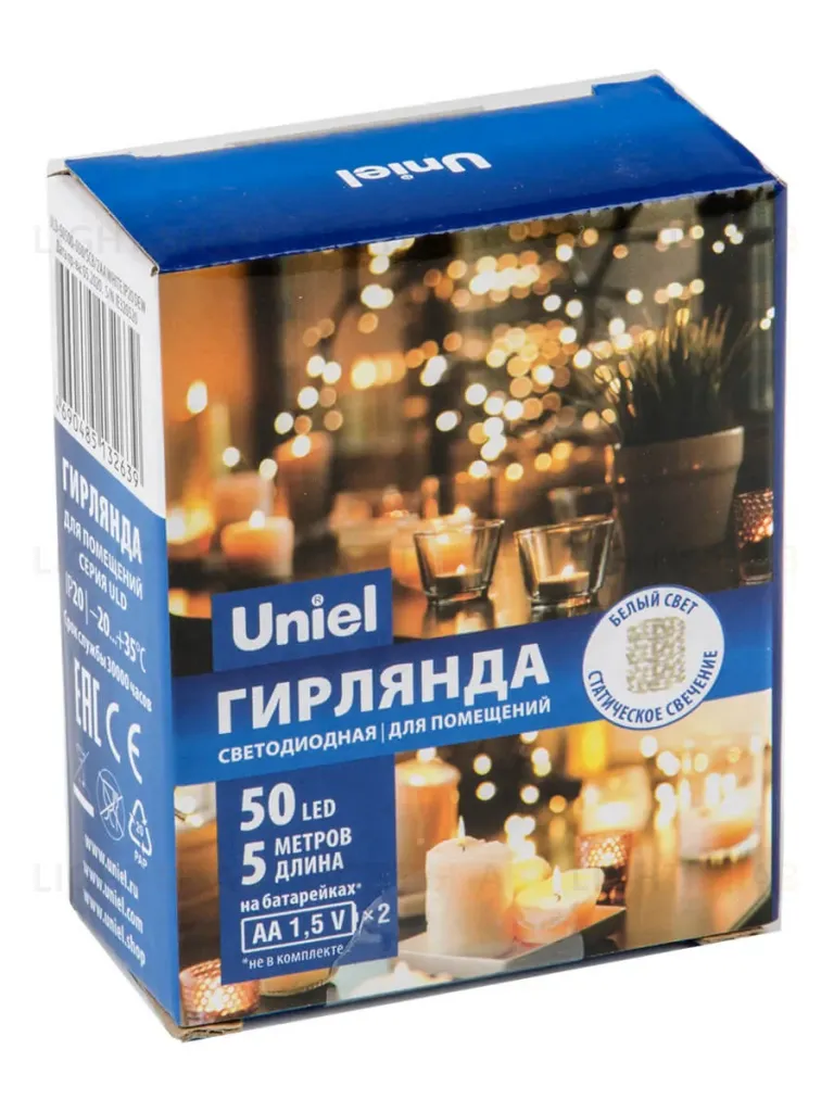 Светодиодная гирлянда Uniel Роса (UL-00007184) белый ULD-S0500-050/SCB/2AA White IP20 Dew ULD-S0500-050/SCB/2AA White IP20 Dew