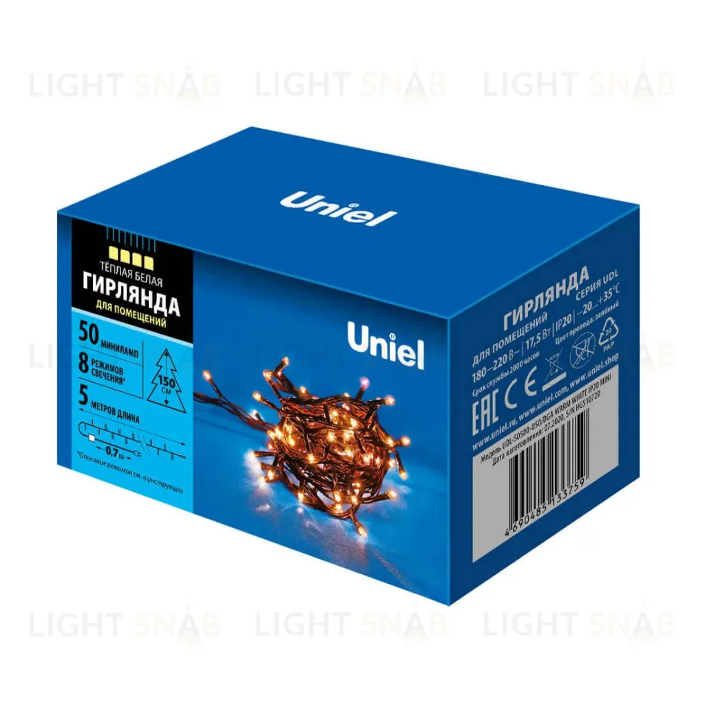 Светодиодная гирлянда Uniel (UL-00007189) теплый белый  UDL-S0500-050/DGA Warm White IP20 Mini UDL-S0500-050/DGA Warm White IP20 Mini