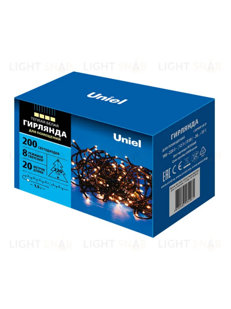 Светодиодная гирлянда Uniel (UL-00007308) теплый белый ULD-S2000-200/DGA Warm White IP20 ULD-S2000-200/DGA Warm White IP20