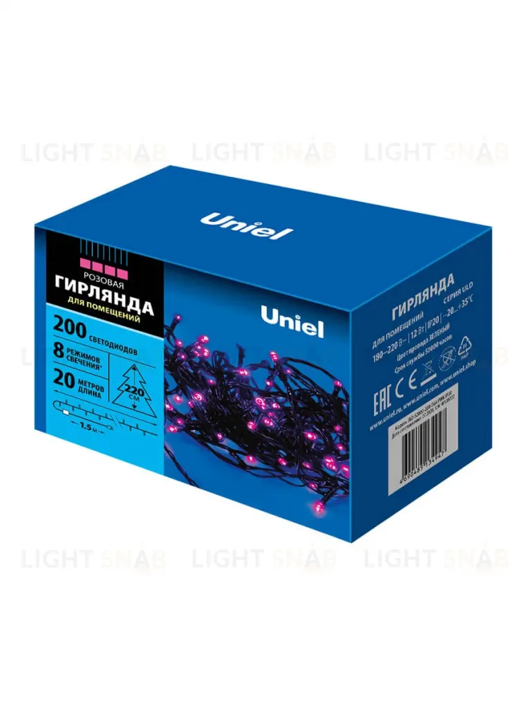 Светодиодная гирлянда Uniel (UL-00007310) розовый ULD-S2000-200/DGA Pink IP20 ULD-S2000-200/DGA Pink IP20