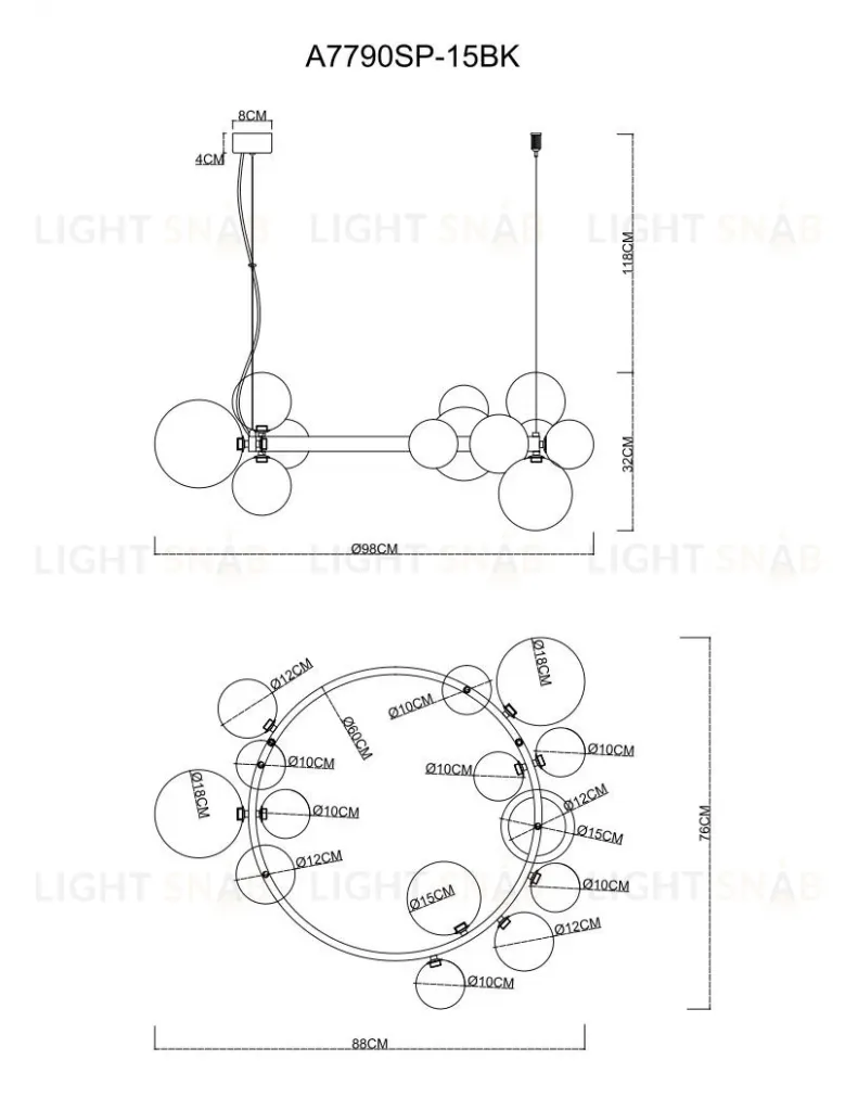 Подвесная люстра Arte Lamp Vincent A7790SP-15BK A7790SP-15BK