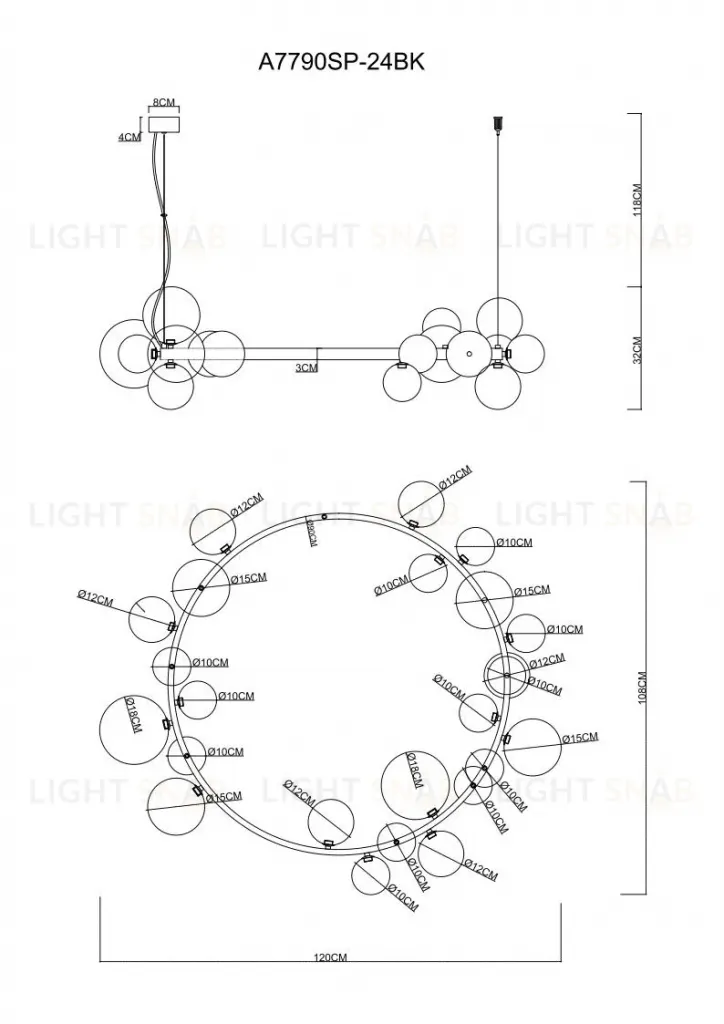 Подвесная люстра Arte Lamp Vincent A7790SP-24BK A7790SP-24BK