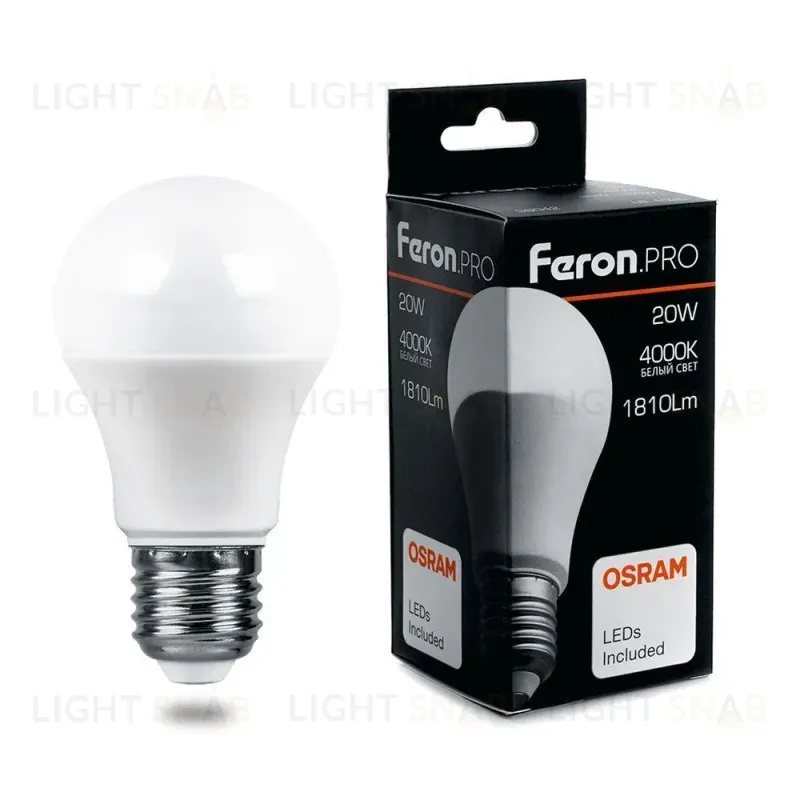 Лампа светодиодная Feron E27 20W 4000K груша матовая LB-1020 38042 38042