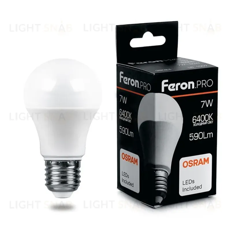 Лампа светодиодная Feron Pro E27 7W 6400K груша матовая LB-1007 38025 38025
