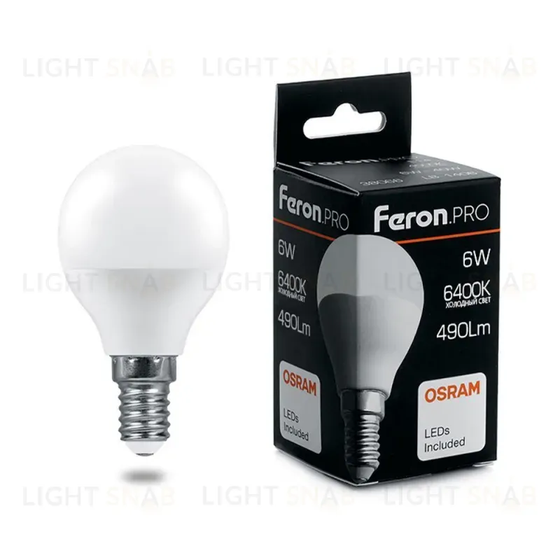 Лампа светодиодная Feron Pro E27 6W 6400K шар матовый LB-1406 38067 38067
