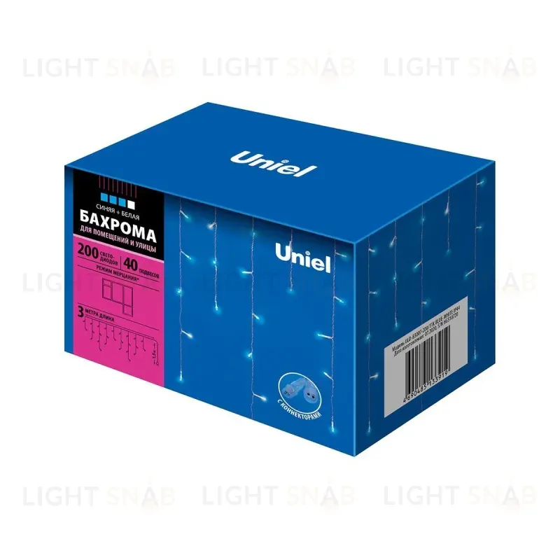 Уличная светодиодная гирлянда (UL-00007210) Uniel бахрома 220V синий/белый ULD-B3007-200/TTK Blue-White IP44 ULD-B3007-200/TTK Blue-White IP44