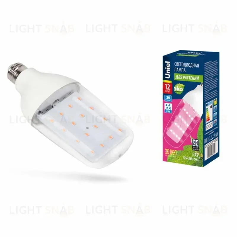 Лампа светодиодная для растений (UL-00007647) Uniel E27 12W груша прозрачная LED-B82-12W/SPBR/E27/CL PLP33WH LED-B82-12W/SPBR/E27/CL PLP33WH
