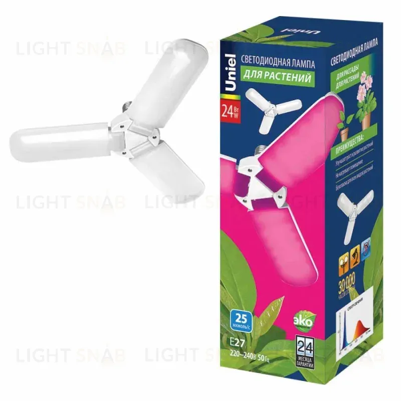 Лампа светодиодная для растений (UL-00007407) Uniel E27 24W матовая LED-P65-24W/SPSB/E27/FR/P3 PLP32WH LED-P65-24W/SPSB/E27/FR/P3 PLP32WH