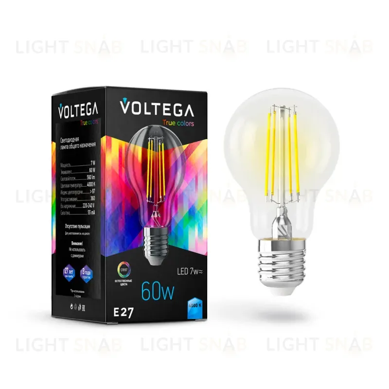 Лампа светодиодная Voltega E27 7W 4000K груша прозрачная VG10-A60E27cold7W-F 7141 7141