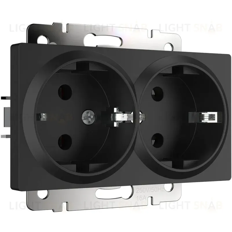 Розетка Werkel двойная с заземлением черный матовый W1172008 4690389156922 4690389156922