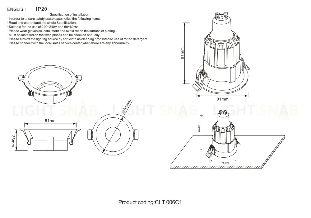 Встраиваемый светильник Crystal Lux CLT 006 CLT 006C1 WH CLT 006C1 WH