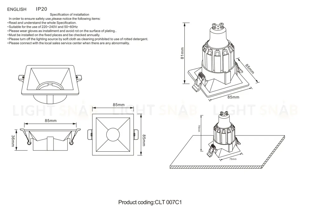 Встраиваемый светильник Crystal Lux CLT 007 CLT 007C1 WH CLT 007C1 WH