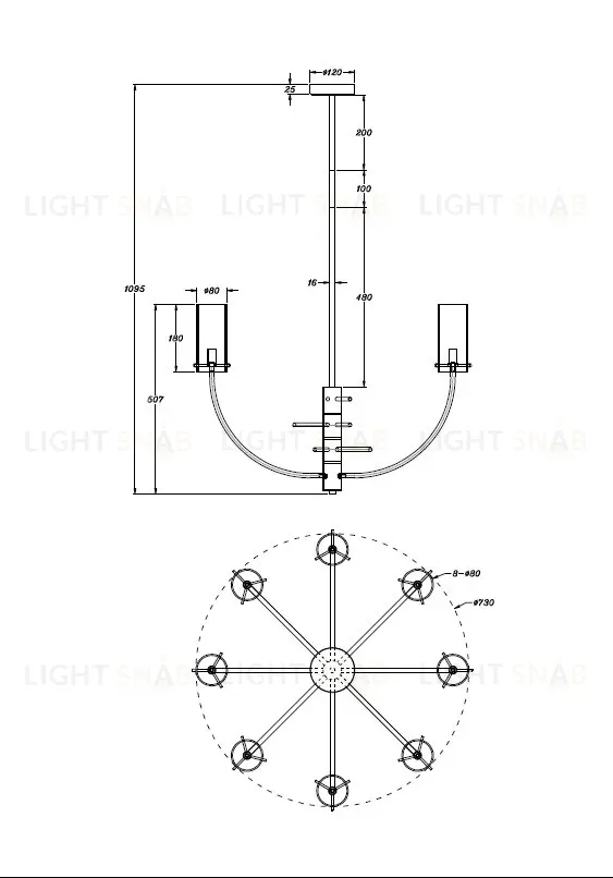 Люстра на штанге Maytoni Arco MOD223PL-08BS MOD223PL-08BS