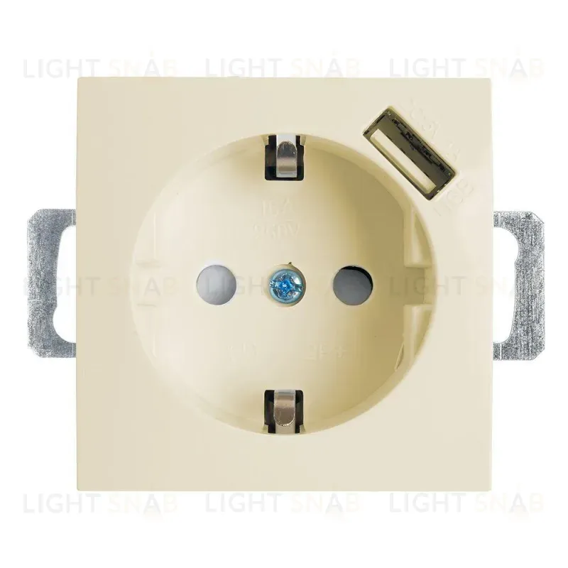 Розетка Stekker Эрна c/з 16A 250V с защитной шторкой и с USB слоновая кость PST16-9111-02 39329 39329