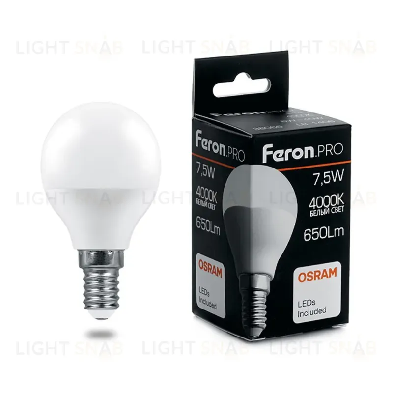 Лампа светодиодная Feron.PRO LB-1407 шар E14 7.5W 4000K 38072 38072