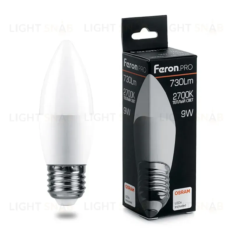 Лампа светодиодная Feron.PRO LB-1309 Свеча E27 9W 2700K 38062 38062