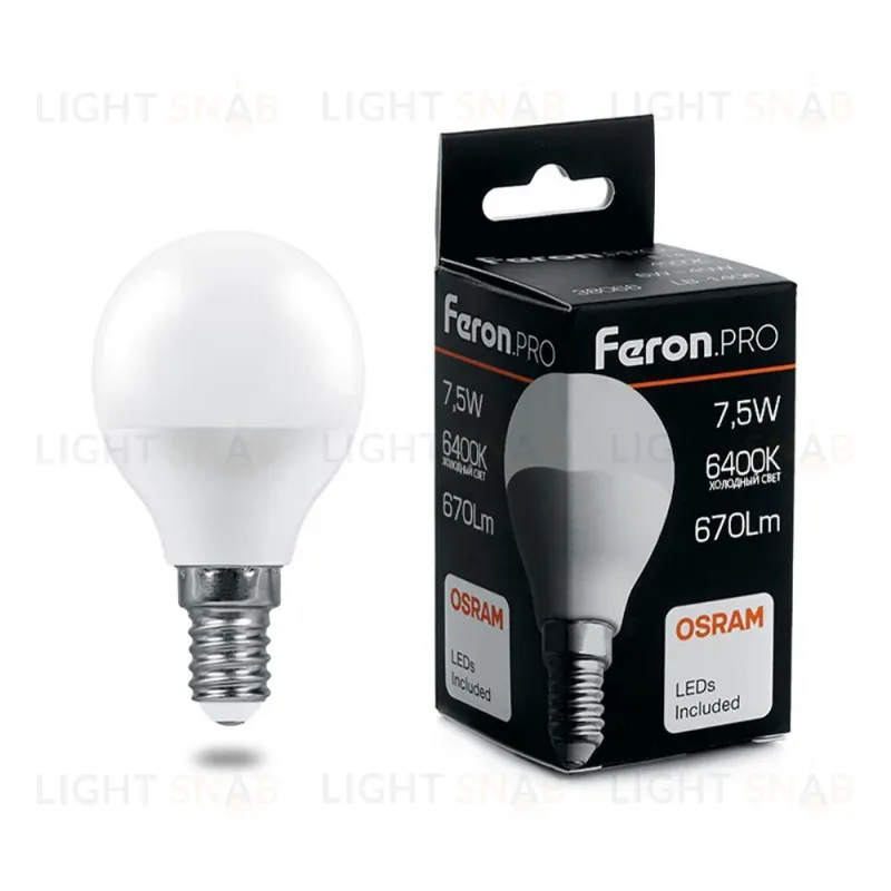 Лампа светодиодная Feron.PRO LB-1407 шар E14 7.5W 6400K 38073 38073
